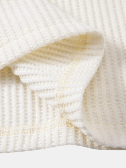 Long Sleeve Waffle Mock Neck T-Shirt & Drawstring Knitted Waffle Pants