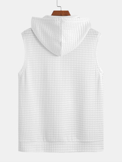 Waffle Sleeveless Hooded T-Shirt With Kangaroo Pocket & Shorts