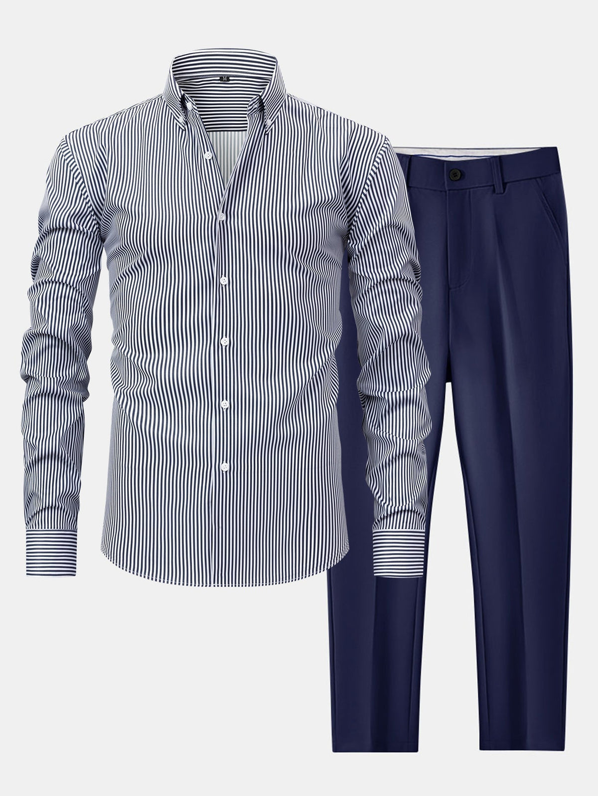 Long Sleeve Stripe Button Up Shirt & Slim Fit Tapered Trousers