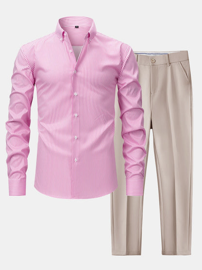 Long Sleeve Stripe Button Up Shirt & Slim Fit Tapered Trousers