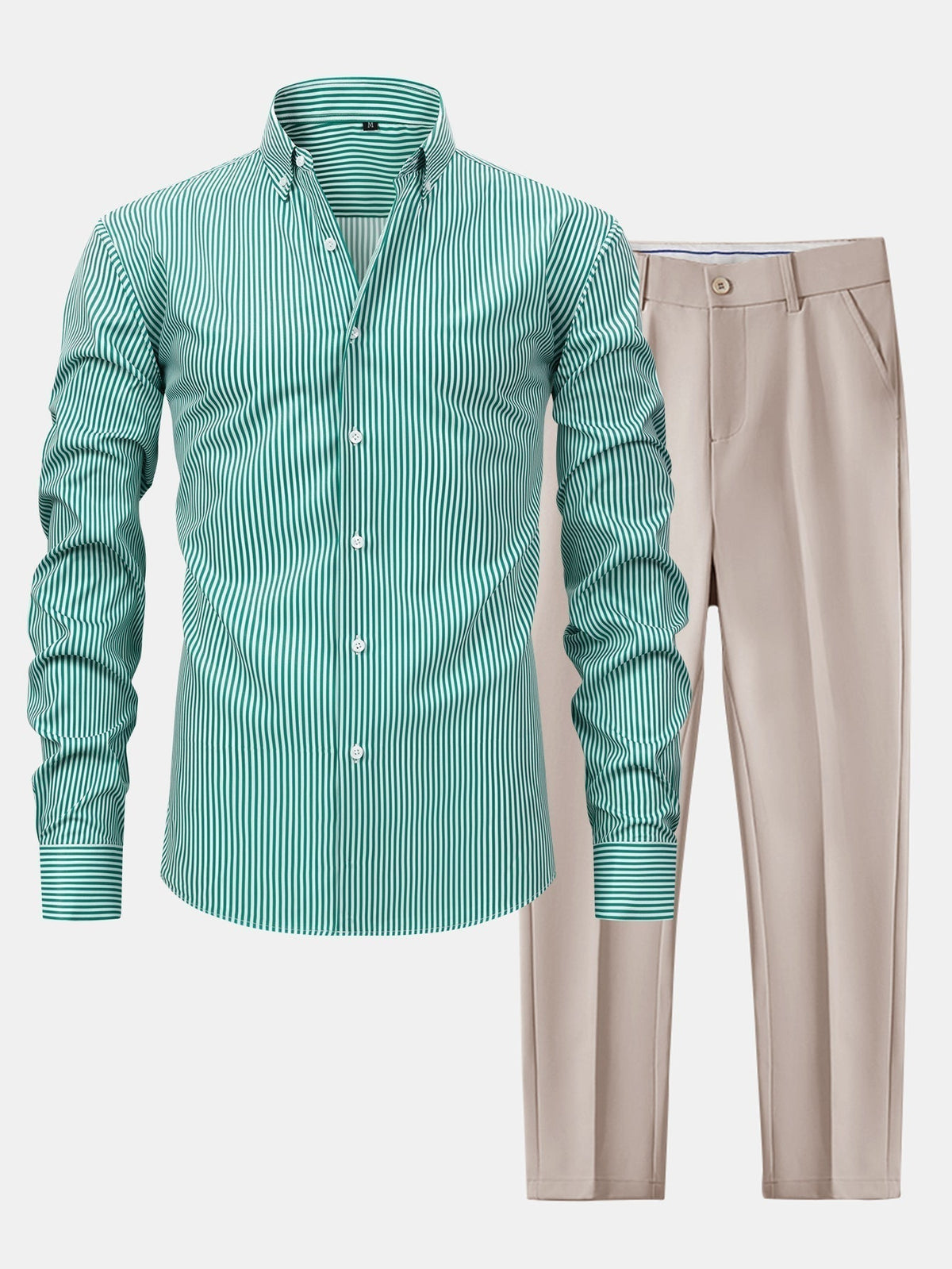 Long Sleeve Stripe Button Up Shirt & Slim Fit Tapered Trousers