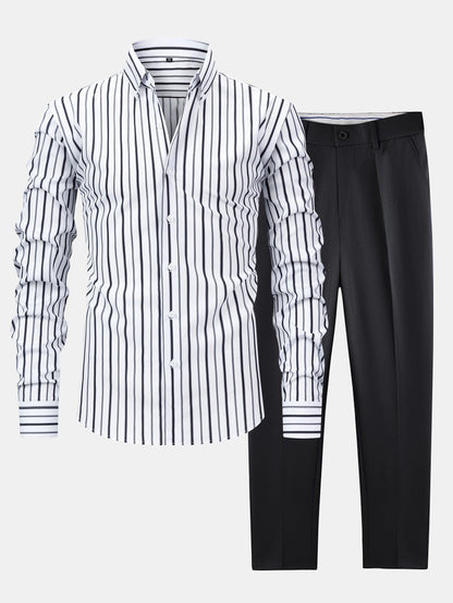 Long Sleeve Stripe Button Up Shirt & Slim Fit Tapered Trousers