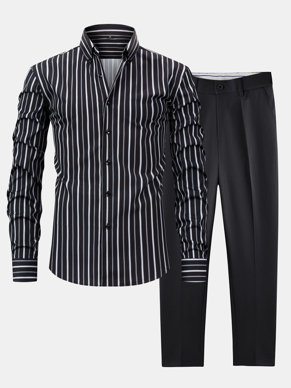 Long Sleeve Stripe Button Up Shirt & Slim Fit Tapered Trousers