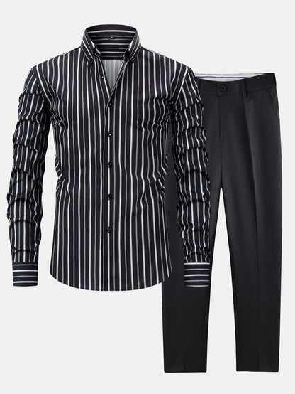 Long Sleeve Stripe Button Up Shirt & Slim Fit Tapered Trousers