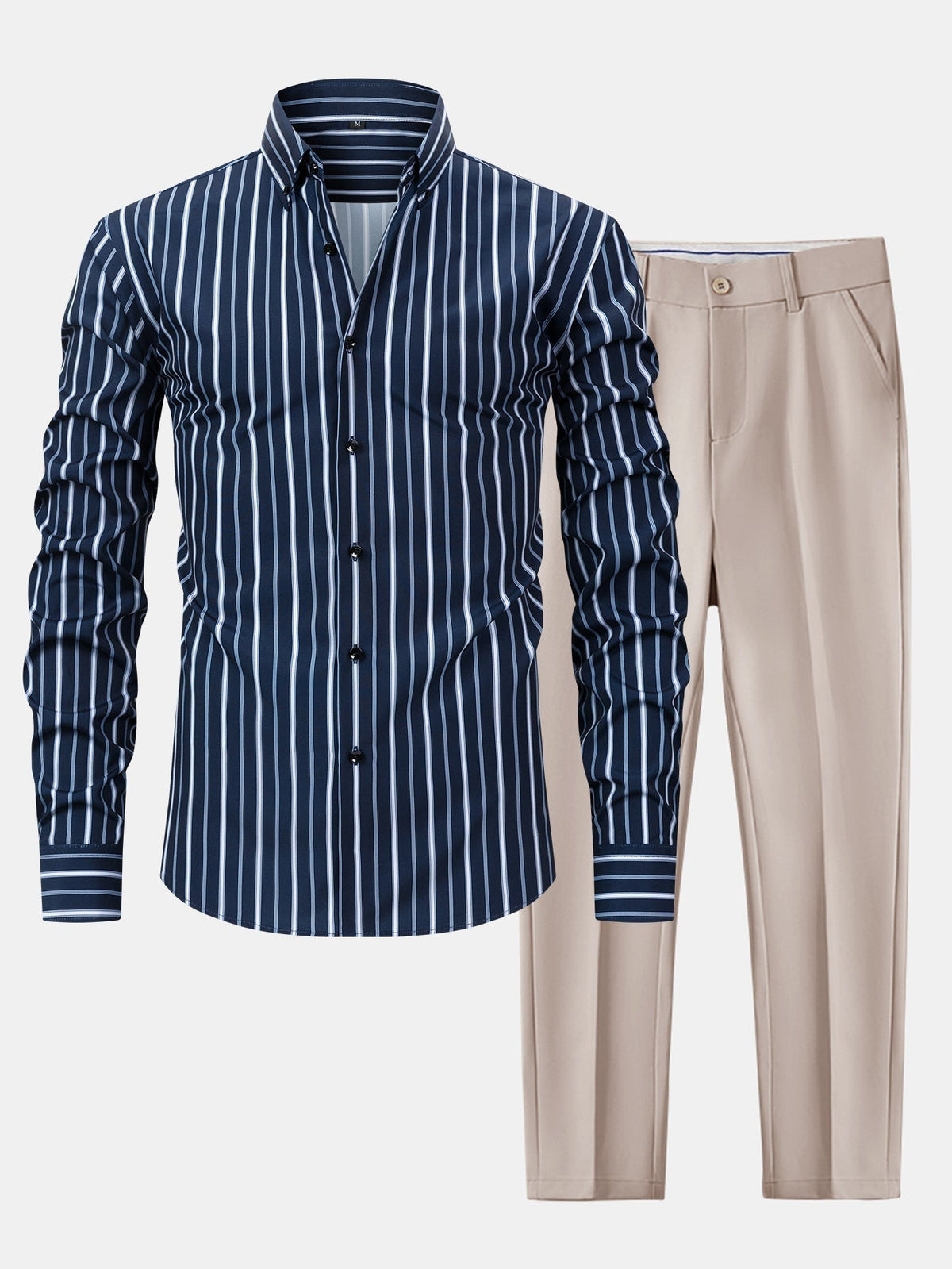 Long Sleeve Stripe Button Up Shirt & Slim Fit Tapered Trousers