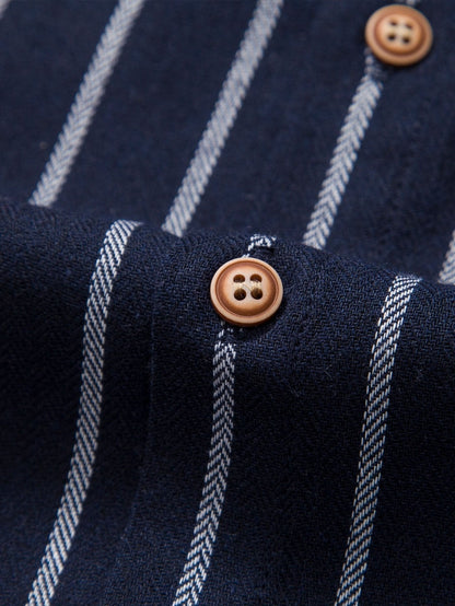 Cotton Blend Striped Button Up Shirt & Straight Leg Linen Pants