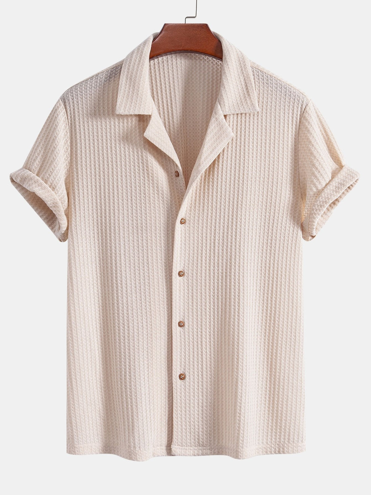 Short Sleeve Knitted Waffle Cuban Shirt & Straight Leg Linen Pants