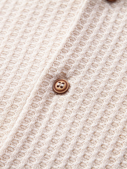 Short Sleeve Knitted Waffle Cuban Shirt & Straight Leg Linen Pants